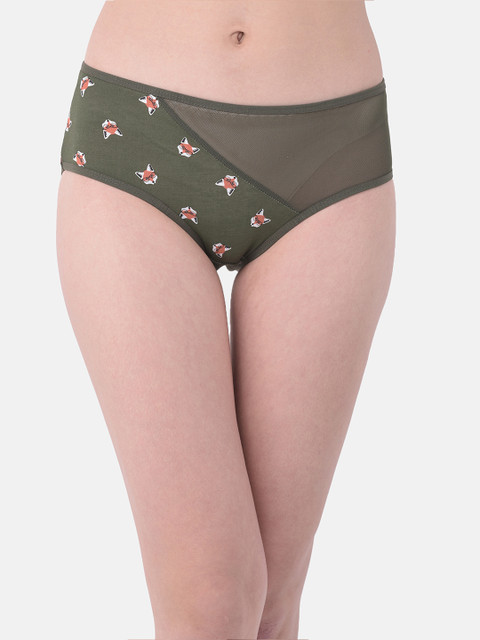 

Clovia Women Olive Green Printed Hipster Briefs PN3291O173