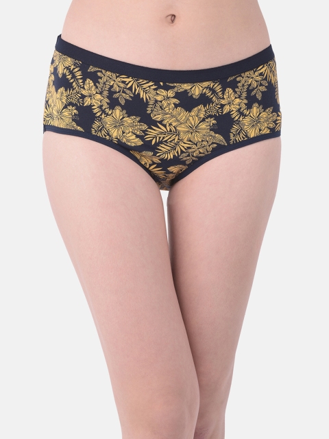 

Clovia Women Navy Blue & Yellow Floral Printed Hipster Briefs PN3450S08