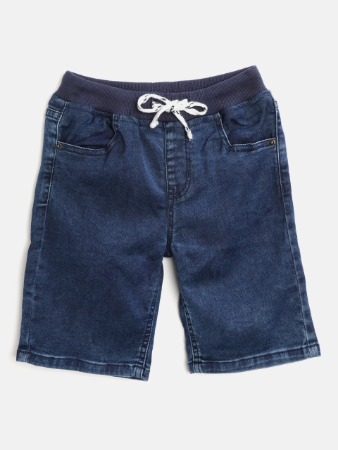 

YK Boys Navy Blue Solid Regular Fit Denim Shorts