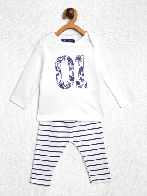 

YK Boys White & Blue Printed Pure Cotton Night Suit