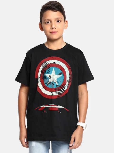 

YK Marvel Boys Black Captain America Printed Round Neck T-shirt