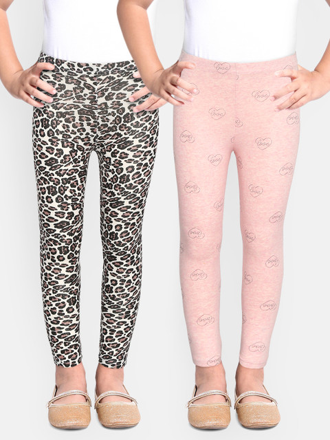 

YK Basics Girls Pack of 2 Printed Ankle-Length Leggings, White