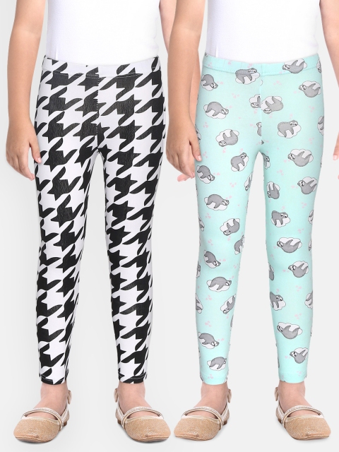 

YK Basics Girls Pack of 2 Printed Ankle-Length Leggings, Green