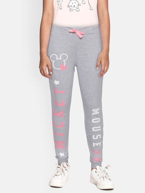 

YK Disney Girls Grey Melange & Pink Mickey Mouse Print Joggers