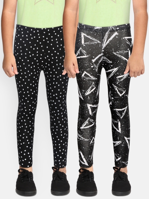 

YK Basics Girls Pack of 2 Printed Ankle-Length Leggings, Black