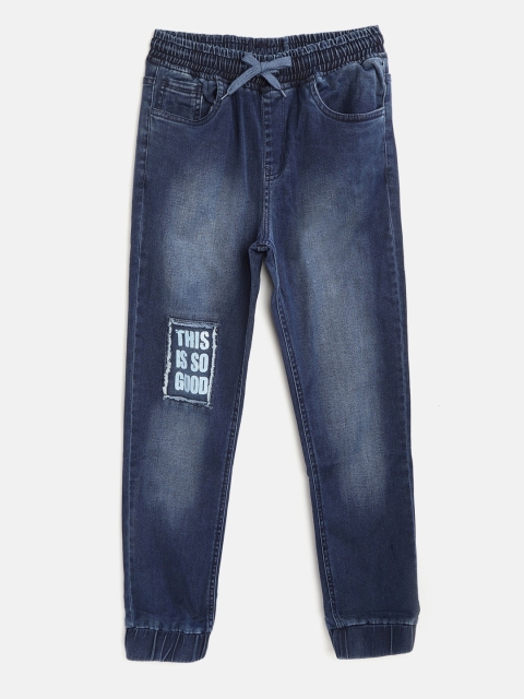 

YK Boys Navy Blue Regular Fit Light Fade Printed Stretchable Jeans