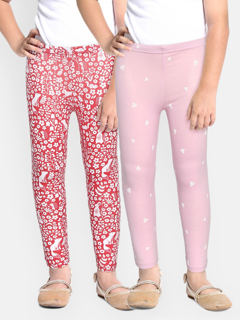 

YK Basics Girls Pack of 2 Printed Ankle-Length Leggings, Pink