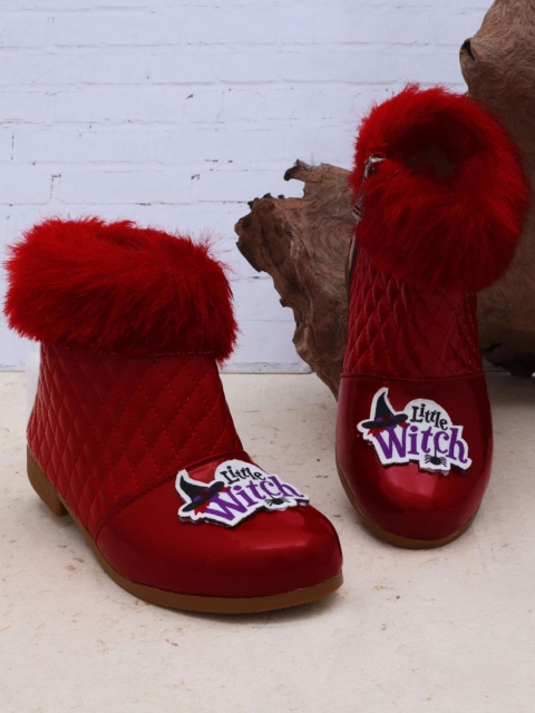

DChica Girls Red Printed Synthetic High-Top Flat Boots