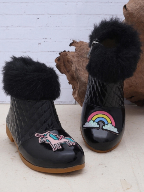 

DChica Girls Black Printed Synthetic High-Top Flat Boots