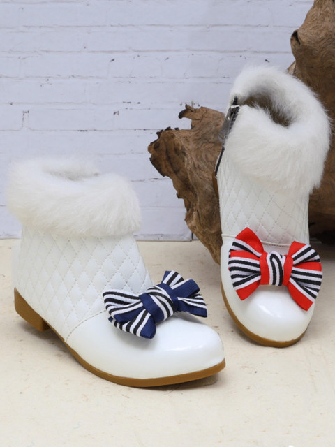 

DChica Girls White Quilted Synthetic High-Top Flat Boots