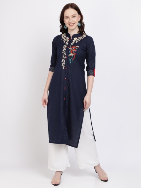 

Florence Women Navy Blue Embroidered Kurta with Palazzos