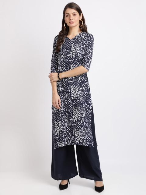 

Florence Women Navy Blue & White Printed Kurta with Palazzos