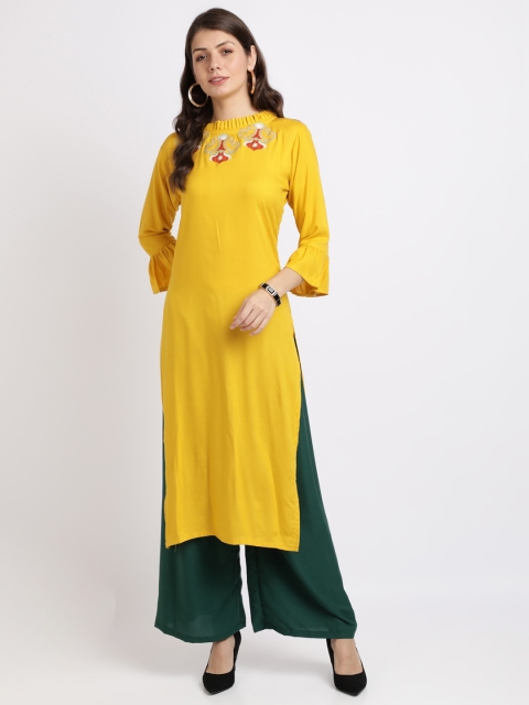 

Florence Women Yellow & Green Embroidered Kurta with Palazzos