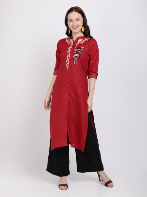 

Florence Women Red Embroidered Kurta with Palazzos