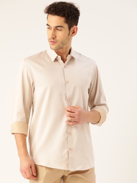 

SOJANYA Men White & Beige Classic Regular Fit Ditsy Self Design Casual Shirt