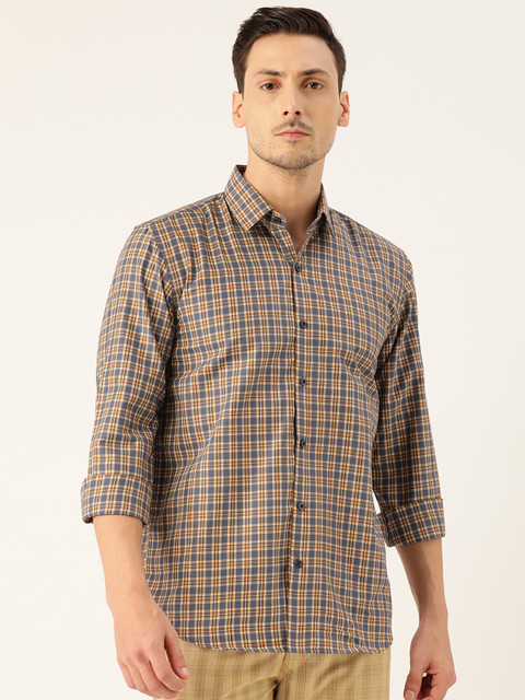 

SOJANYA Men Brown & Blue Regular Fit Checked Casual Shirt