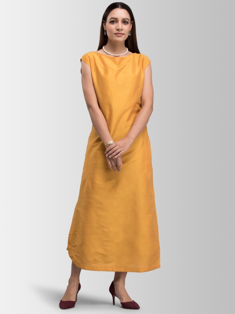 

FableStreet Women Mustard Solid Maxi Dress