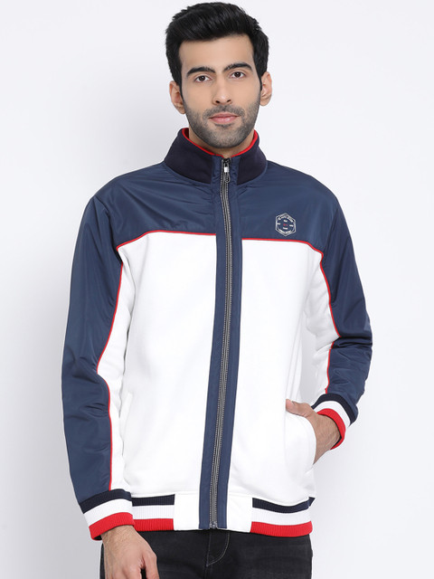 

Richlook Men White & Blue Colourblocked Sweatshirt