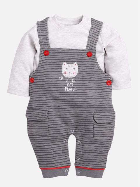 

BABY GO Boys Grey And White Dungarees With T-Shirt