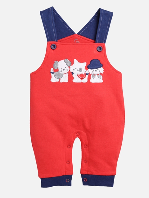 

BABY GO Boys Red, Navyblue And White Dungarees With T-Shirt