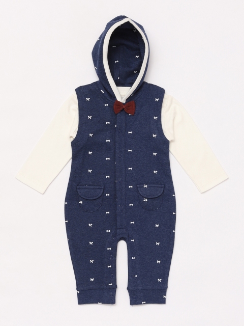 

BABY GO Boys Navy Blue & White Printed Dungarees With T-Shirt