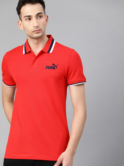 

Puma Men Red Slim Fit Solid Tipping Polo Collar T-shirt