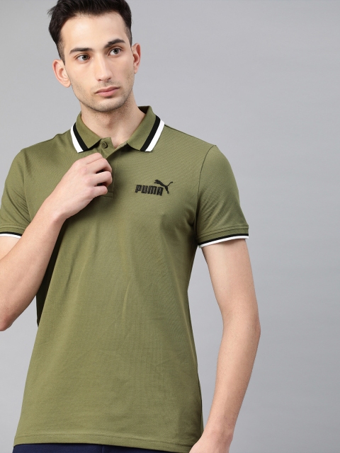 

Puma Men Olive Green Slim Fit Solid Tipping Polo Collar T-shirt