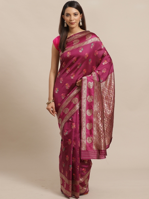 

Mitera Purple & Golden Zari Ethnic Motifs Woven Design Banarasi Saree