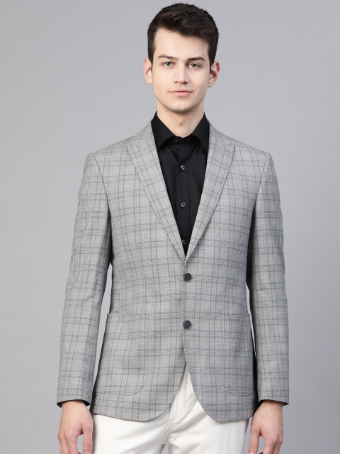 

Marks & Spencer Men Grey & Pink Checked Regular Fit Single-Breasted Blazer