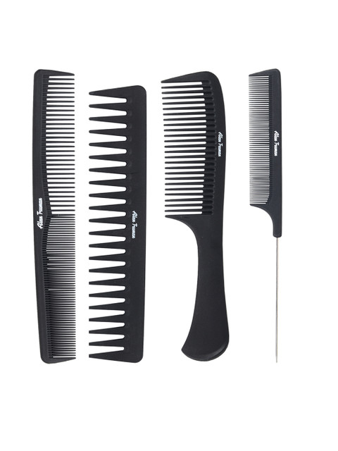 

Alan Truman Set of 4 Professional Carbon Combs, Black