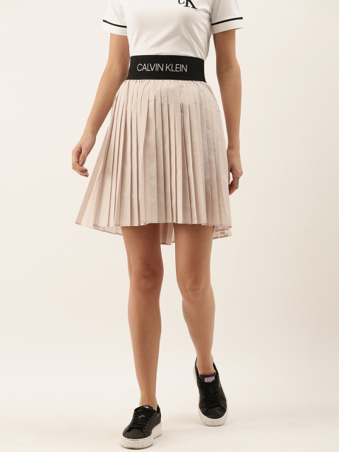 

Calvin Klein Jeans Women Pink Self-Checked Accordion Pleated Flared A-Line Skirt