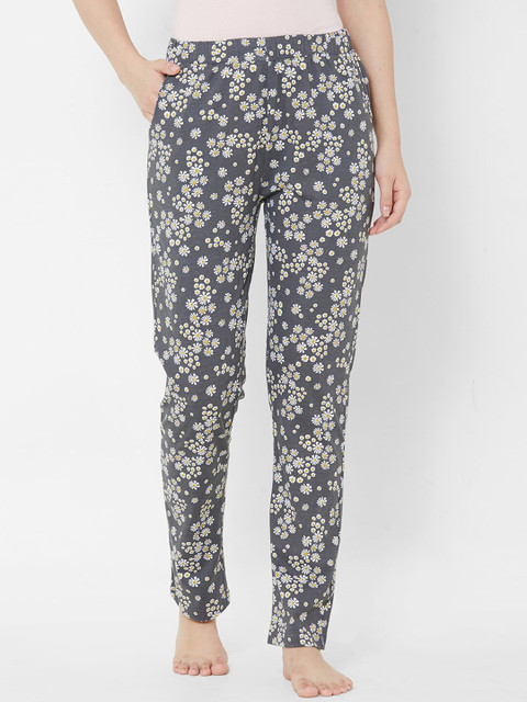 

Sweet Dreams Women Grey & White Floral Printed Lounge Pants