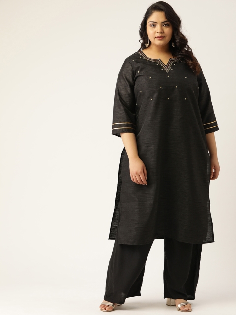

Sztori Women Plus Size Black Yoke Design Straight Kurta