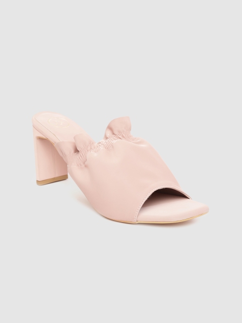 

20Dresses Women Peach-Coloured Solid Heeled Mules with Ruched Detail