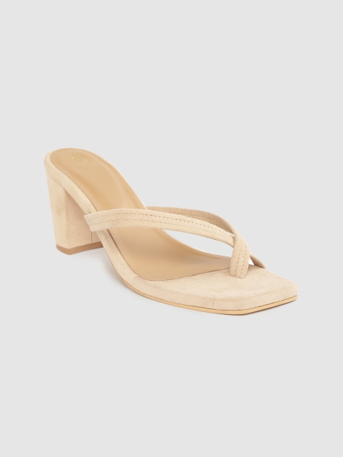 

20Dresses Women Beige Solid Open Toe Block Heels with Suede Finish