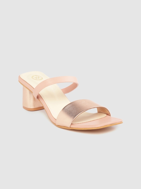 

20Dresses Women Peach-Coloured & Rose Gold Solid Open Toe Block Heels