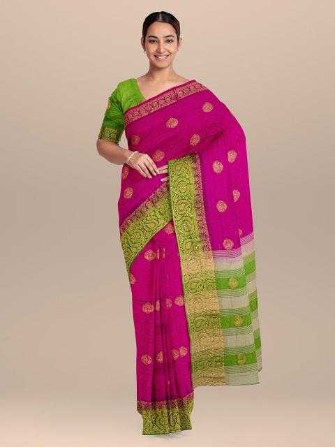 

KLM Fashion Mall Pink & Green Silk Blend Woven Design Saree
