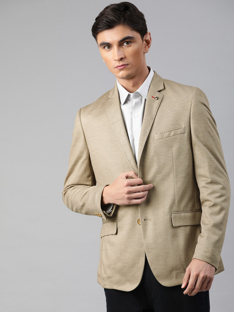 

Allen Solly Men Khaki Self Design Regular Fit Single-Breasted Smart Casual Blazer