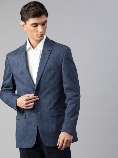 

Allen Solly Men Navy Blue Printed Tailored Fit Single-Breasted Smart Casual Blazer