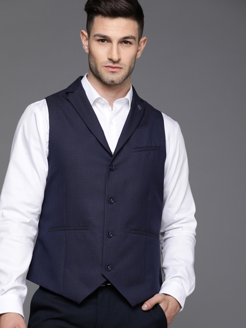 

Allen Solly Men Navy-Blue Self Design Woven Slim Fit Formal Waistcoat