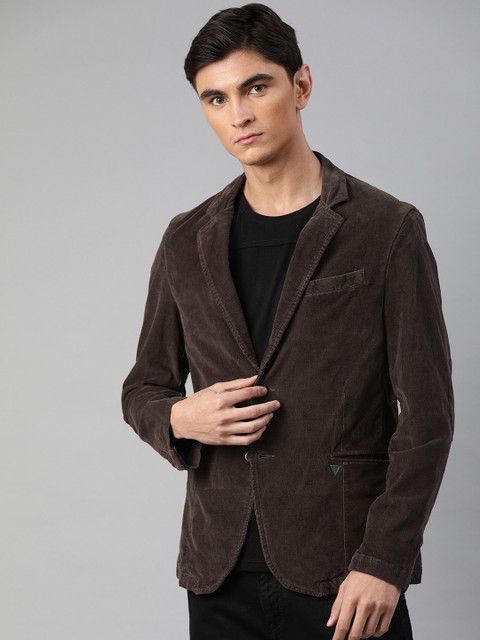 

Allen Solly Men Brown Slim Fit Solid Single Breasted Corduroy Blazer