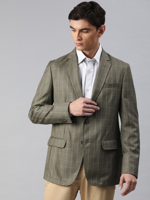 

Allen Solly Men Grey & Brown Checked Nottingham Fit Single-Breasted Formal Blazer
