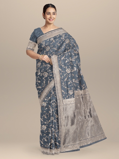 

KLM Fashion Mall Grey Printed Silk Blend Saree