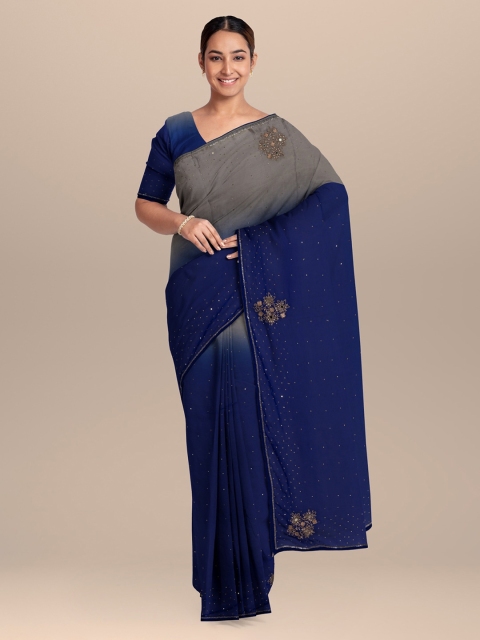 

KLM Fashion Mall Blue Printed Poly Georgette Saree