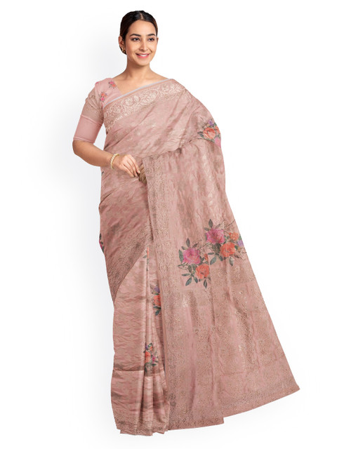 

KLM Fashion Mall Pink Embellished Silk Blend Saree