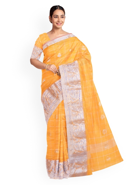

KLM Fashion Mall Yellow & Silver-Toned Silk Blend Woven Design Saree
