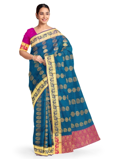

KLM Fashion Mall Blue & Gold-Toned Art Silk Woven Design Saree