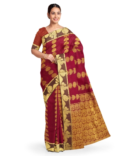 

KLM Fashion Mall Maroon & Gold-Toned Art Silk Woven Design Saree