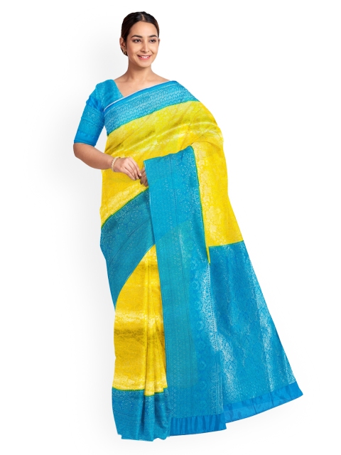 

KLM Fashion Mall Yellow & Blue Silk Blend Woven Design Saree