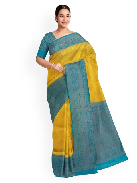 

KLM Fashion Mall Yellow & Blue Silk Blend Woven Design Saree